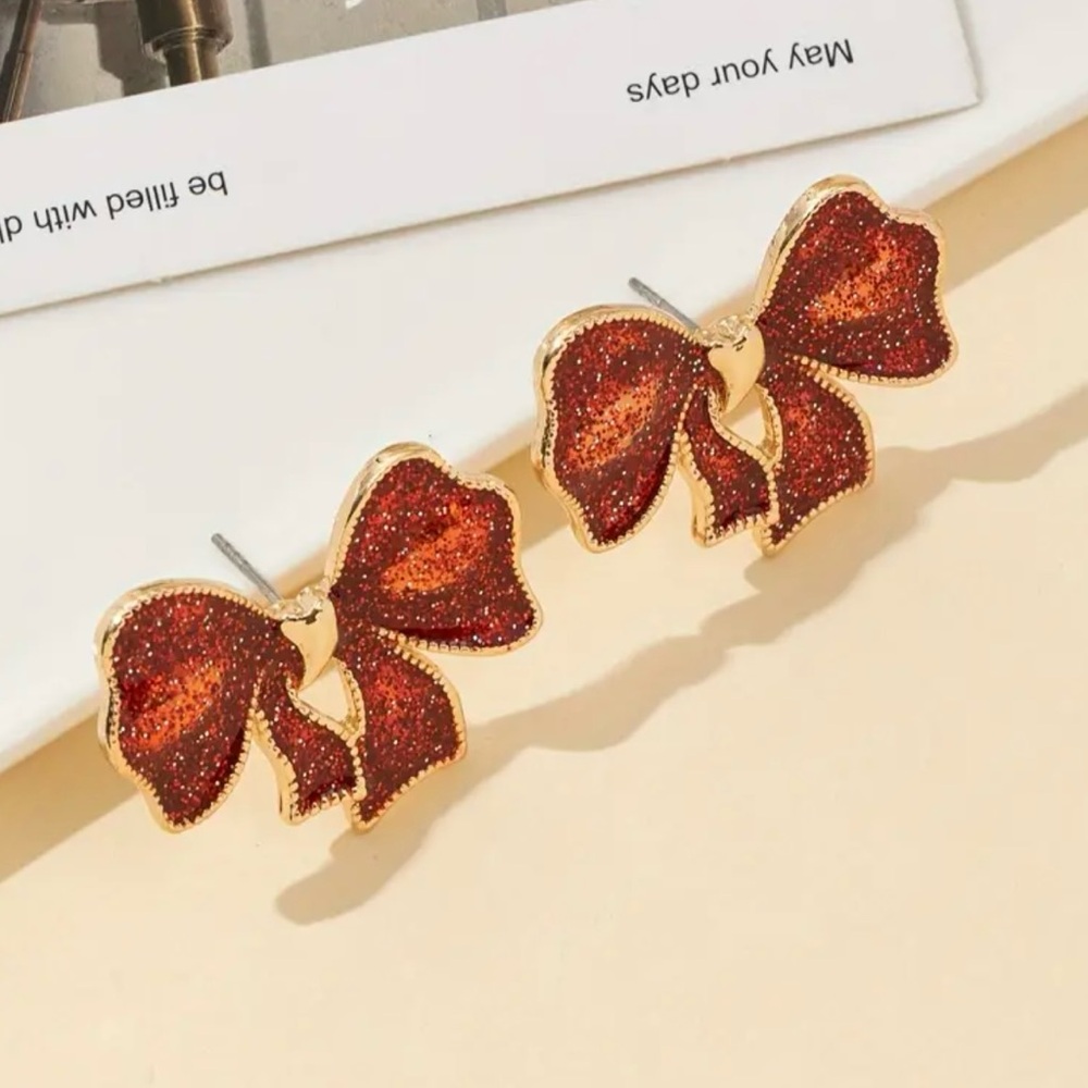 Elegant Red Bow Earrings